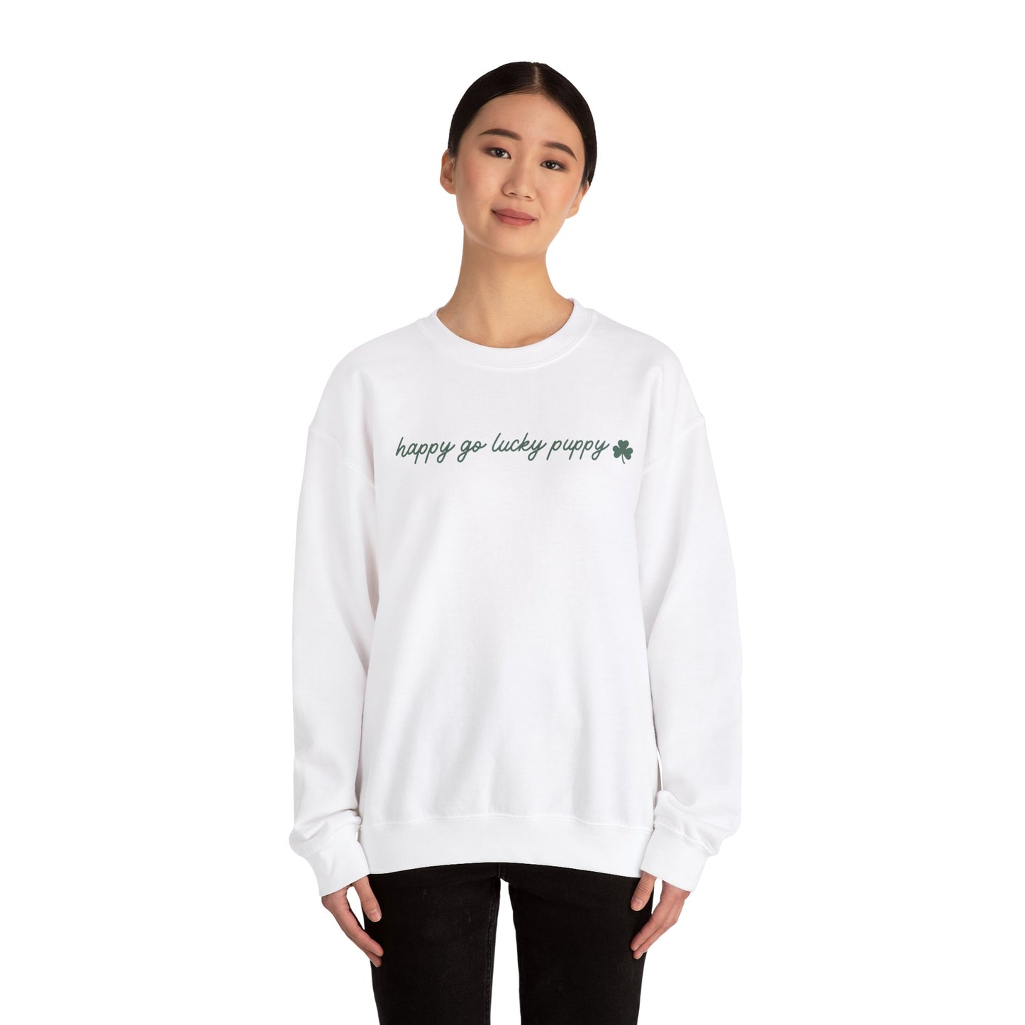 Happy Go Lucky Puppy - Sweatshirt (Green lettering)